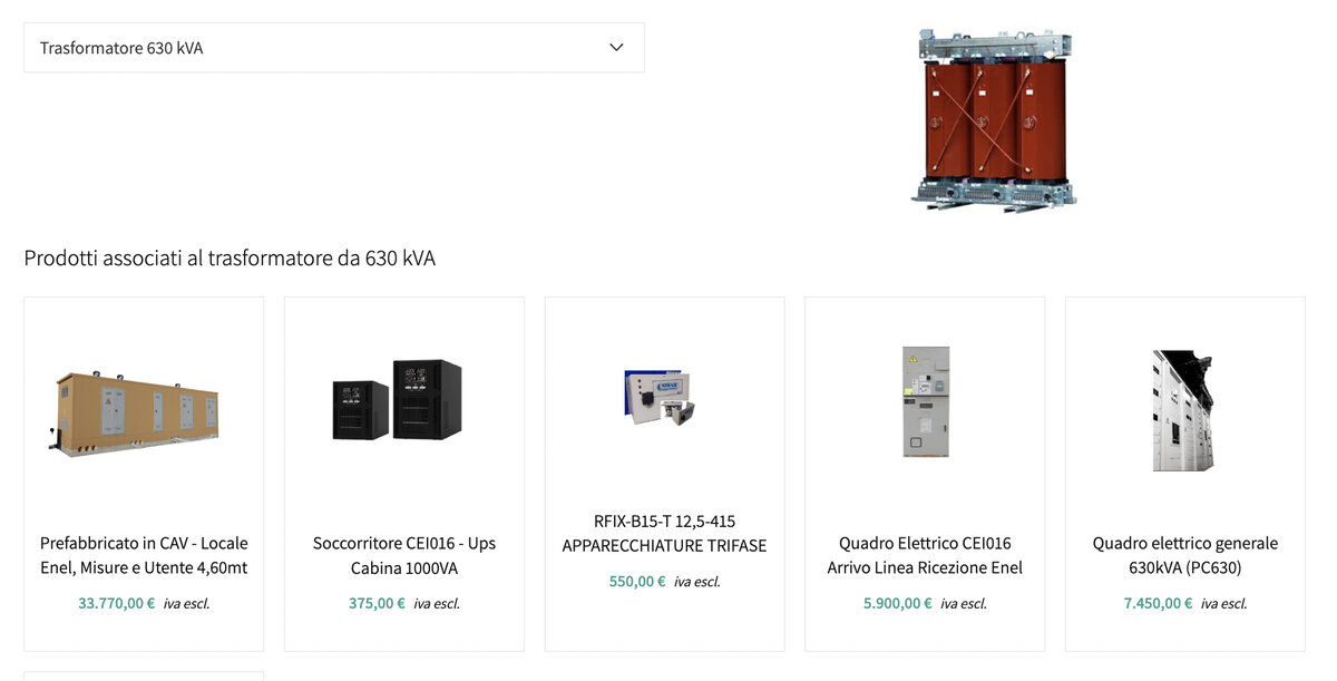potenza 630 Configuratore cabine elettriche: componenti associati alla potenza scelta